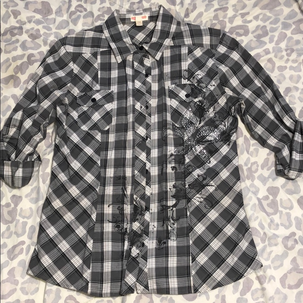 Embellished Plaid Button Up